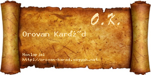 Orovan Karád névjegykártya